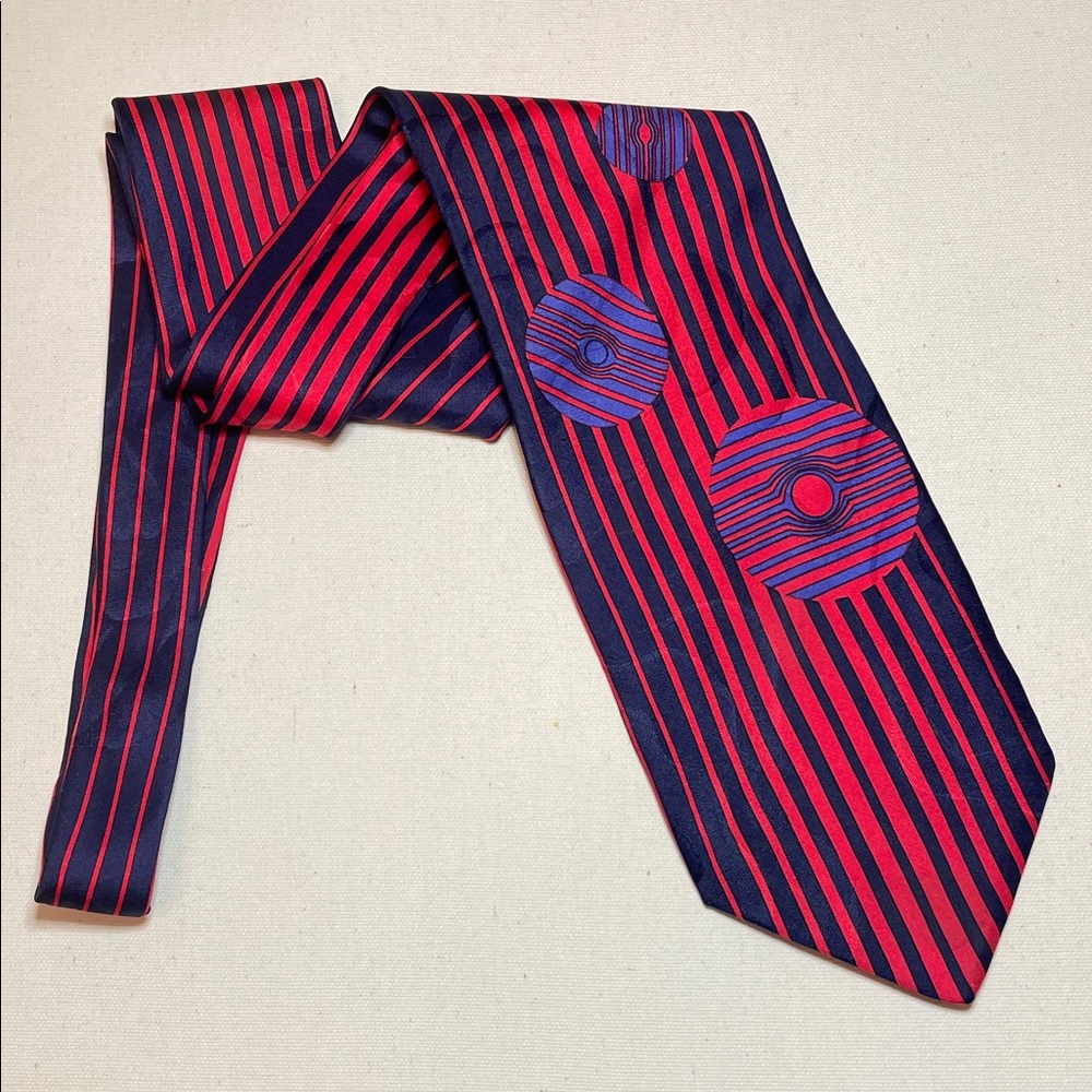 PAVONE Silk Red & Blue MCM Graphic Tie Preppy Avant Garde Office Formal